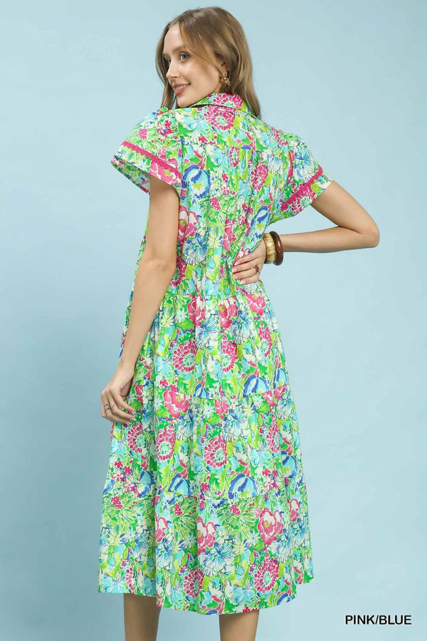 Bold Mixed Floral Tiered Midi Dress