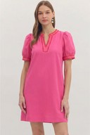 Crinkled Solid Shift Mini Dress