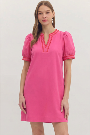 Crinkled Solid Shift Mini Dress