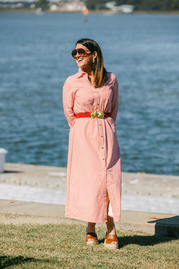 Harper Midi Dress - Red Stripe