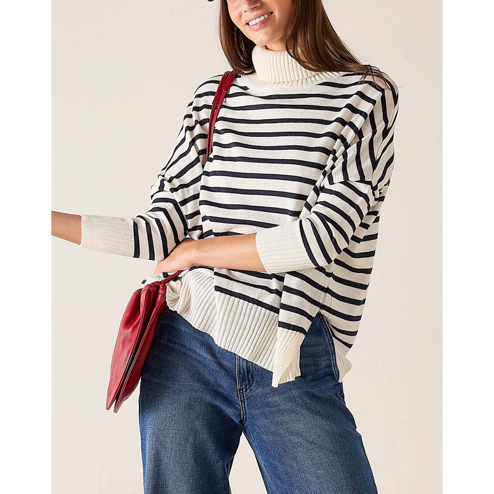 Catalina Turtleneck Sweater - White / Navy Stripe