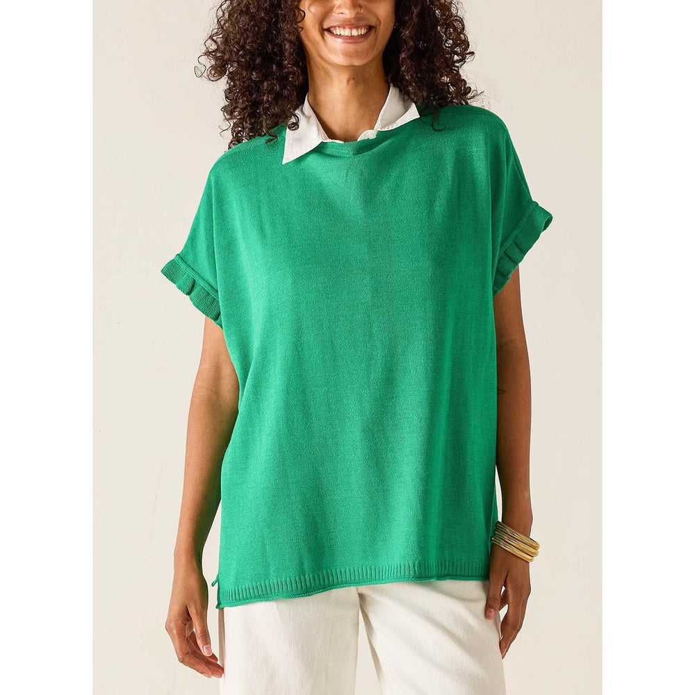Catalina Short Sleeve Ruffle Sweater - Eden