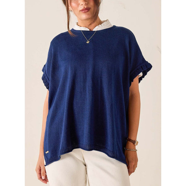 Catalina Short Sleeve Ruffle Sweater - Navy