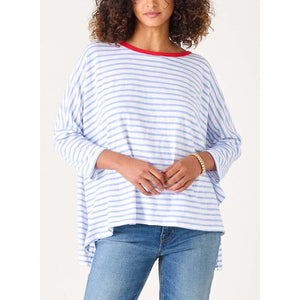 Catalina Slub Tee - Light Blue + White Stripe Ringer