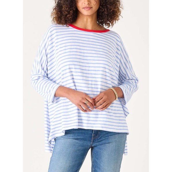 Catalina Slub Tee - Light Blue + White Stripe Ringer