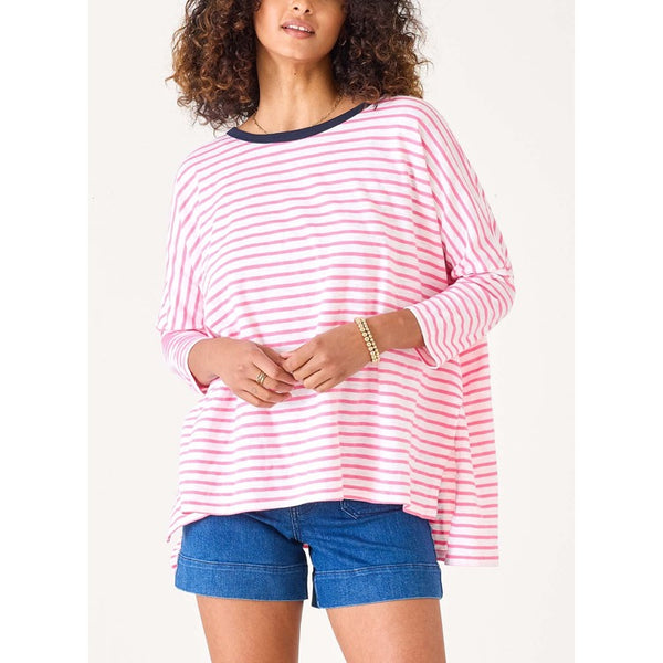 Catalina Slub Tee - Pink + White Stripe Ringer
