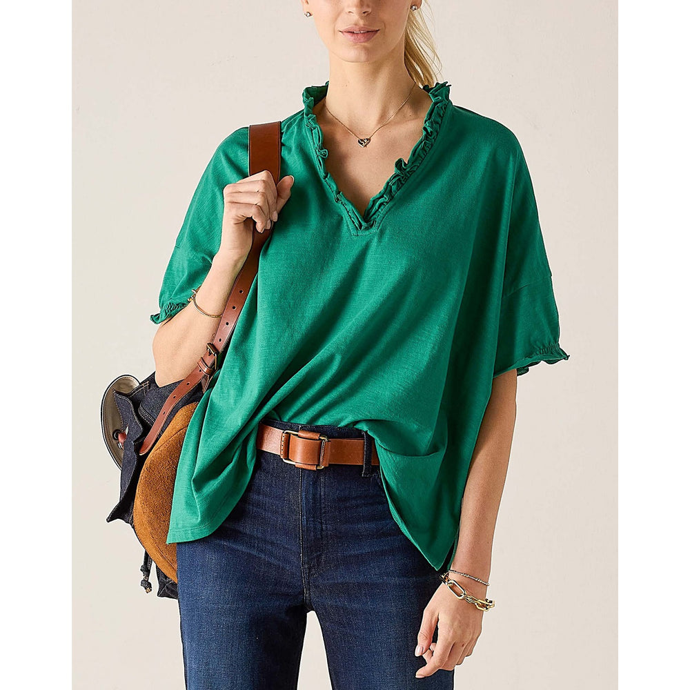 Amelia Ruffle Tee - Fairway Green