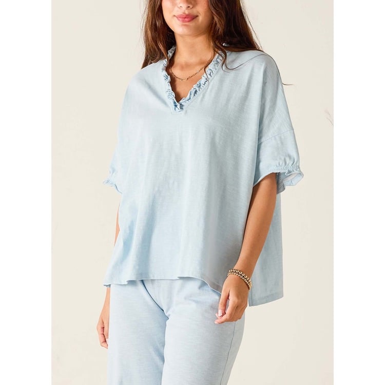 Amelia Ruffle Tee - Niagara Mist