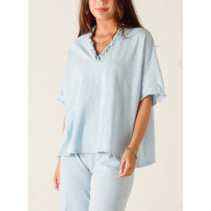 Amelia Ruffle Tee - Niagara Mist