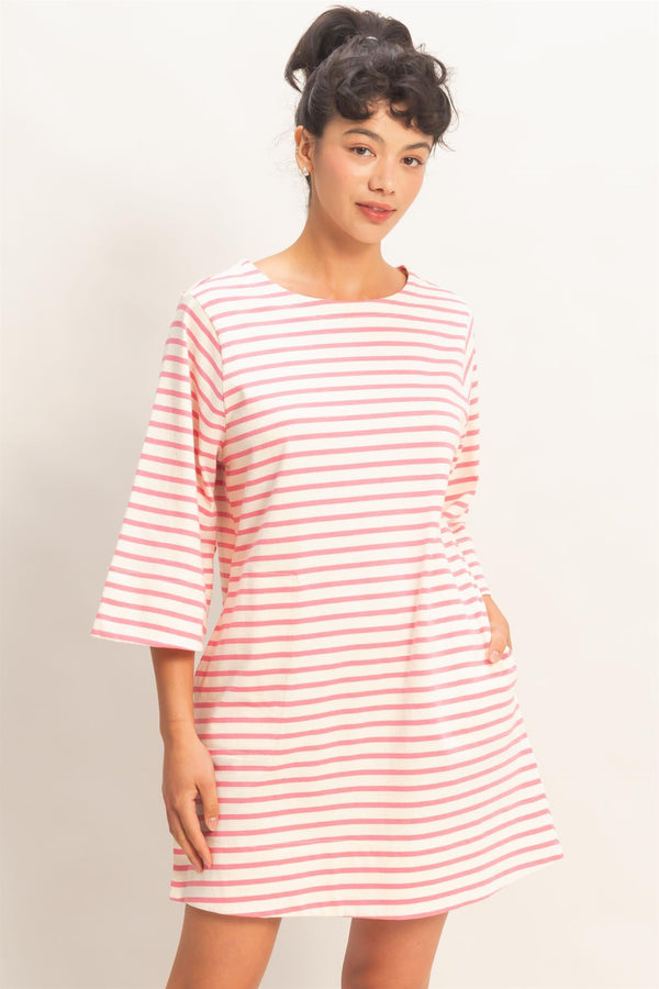 Striped Round Neck Mini Dress