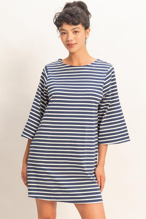Striped Round Neck Mini Dress