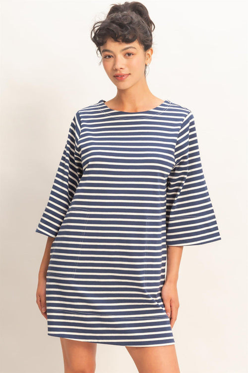Striped Round Neck Mini Dress