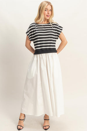 Striped Short Sleeve Midi Dress