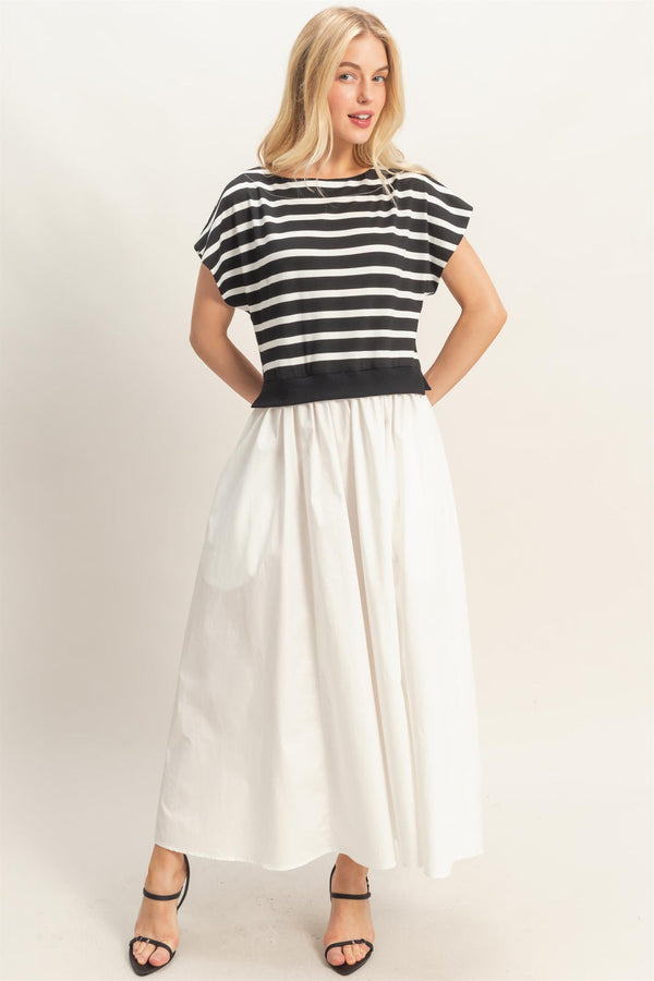 Striped Short Sleeve Midi Dress