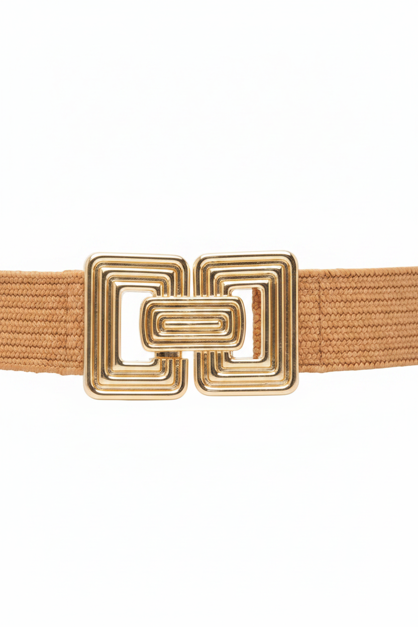 Ribbed Rectangle Buckle Straw Belt