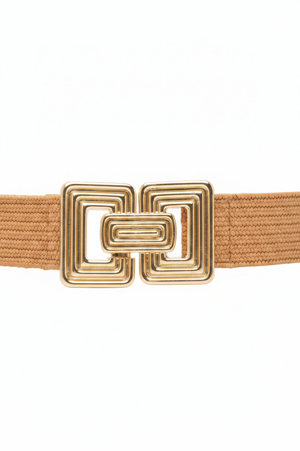 Ribbed Rectangle Buckle Straw Belt