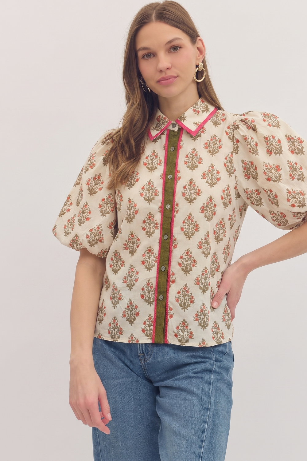 Floral Block Print Pink Top