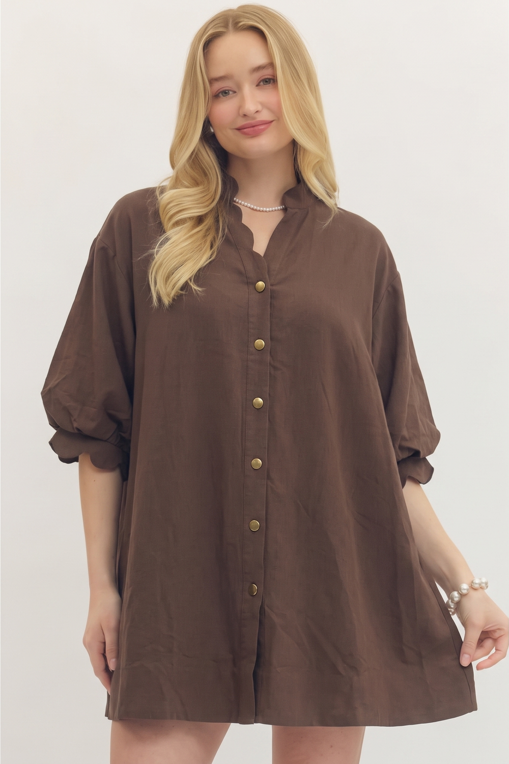 Brown Scalloped Mini Dress