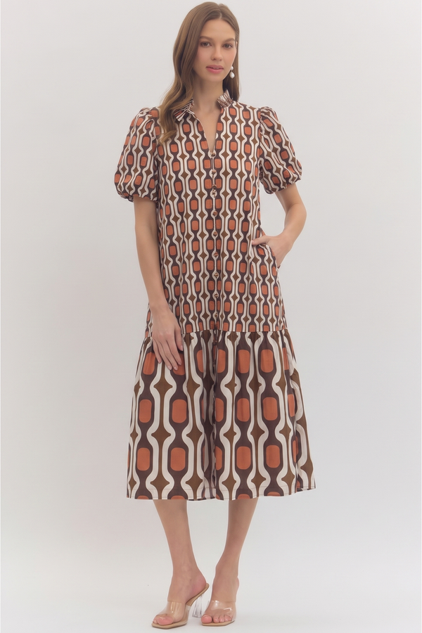Brown Retro Midi Dress