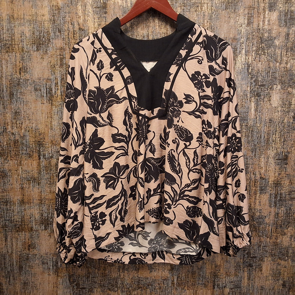 Two Tone Floral Print Top