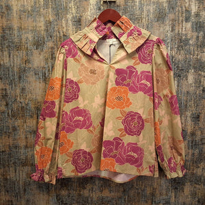 Long Puff Sleeve Floral Top