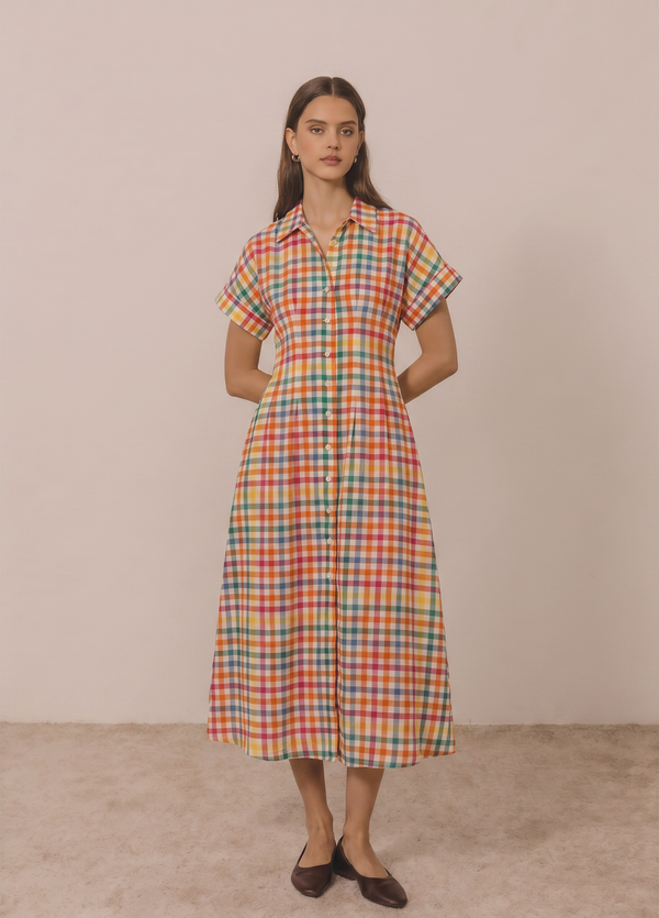 Plaid Button Down Midi Dress