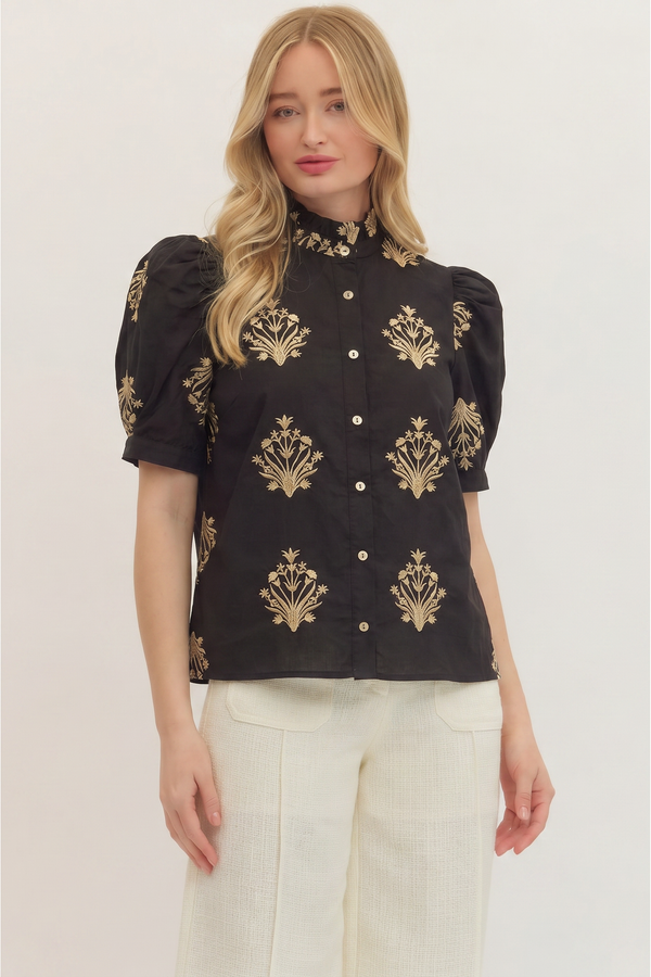 Black Block Print Top