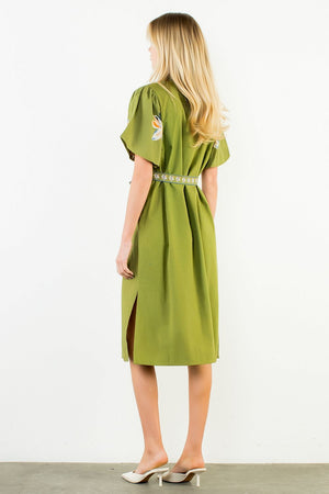 Olive Floral Midi Dress