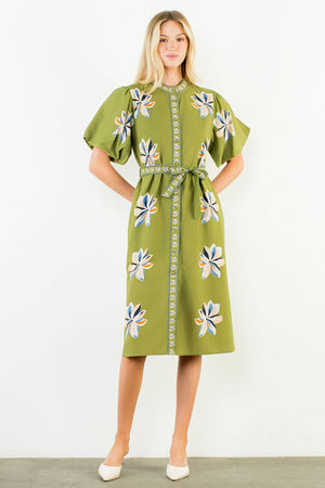 Olive Floral Midi Dress
