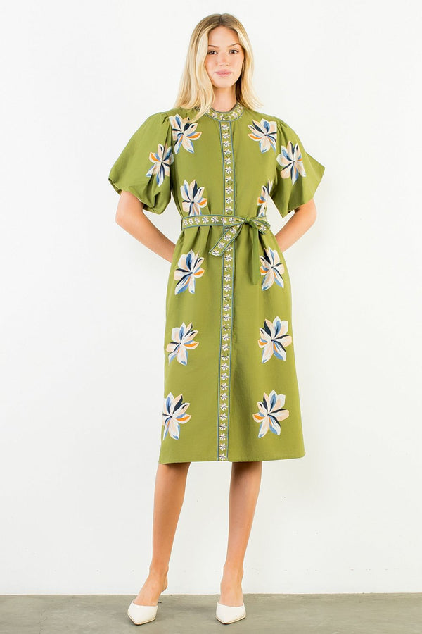 Olive Floral Midi Dress