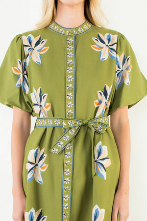 Olive Floral Midi Dress