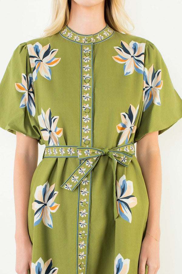 Olive Floral Midi Dress