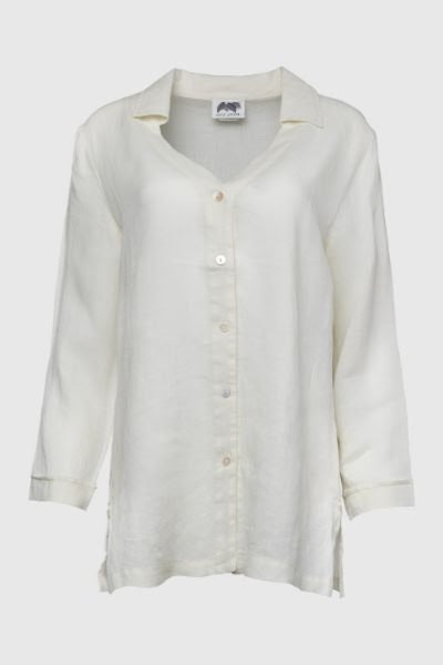 Akoya Shell V-Neck Linen Blouse