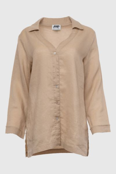 Akoya Shell V-Neck Linen Blouse