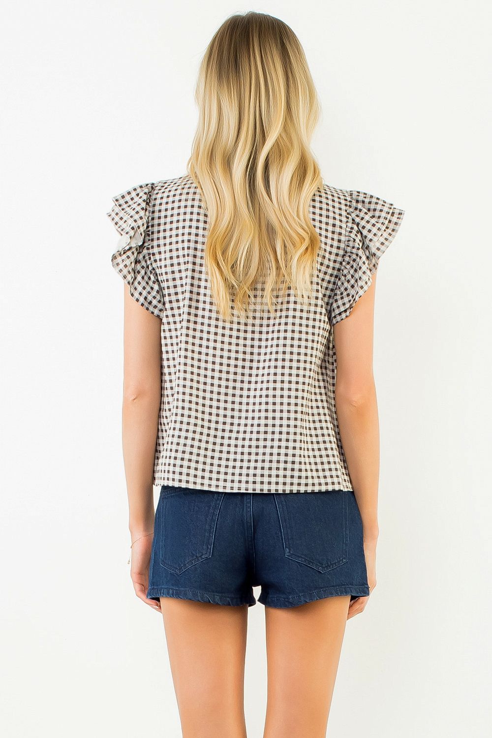 Gingham Embroidered Top