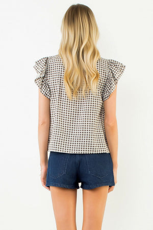 Gingham Embroidered Top
